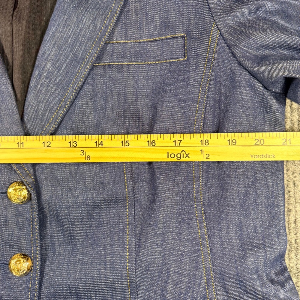 Talbots Denim Blazer Blue Gold Crest Button Tailored Jacket NWT Size 14 - Picture 5 of 11